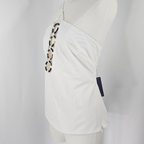 Lulus Women's White Tortoise Shell O Ring Cut Out Halter Top Size M NWTF - Picture 4 of 13